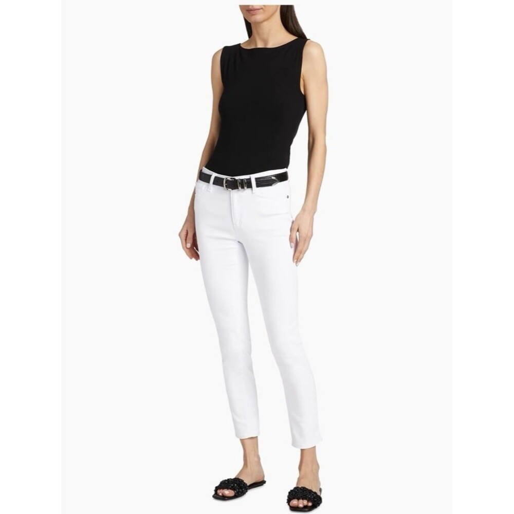 Adriano Goldschmied Prima Crop Mid Rise Cigarette Premium Denim Jeans White 26 R